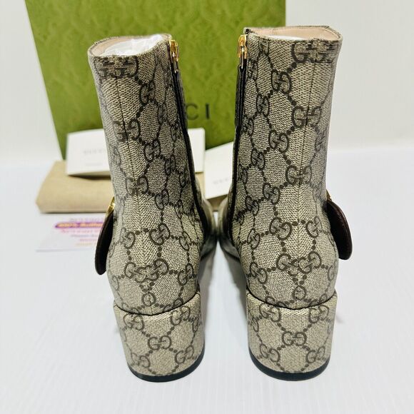 Gucci Blondie Interlocking GG Supreme US 6.5 Bootie Brown Canvas Boots NIB - Picture 6 of 12